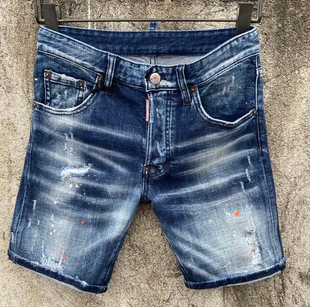 

Dsquared2 Women's/Men's Changchun Teng college style Ink Jet Ripped Shorts Scratched Fashion Short Jeans 2979#