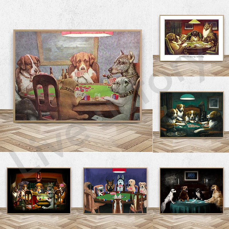 Забавный постер с собаками играющим в бассейн Джек-риппер винтажная Печать на