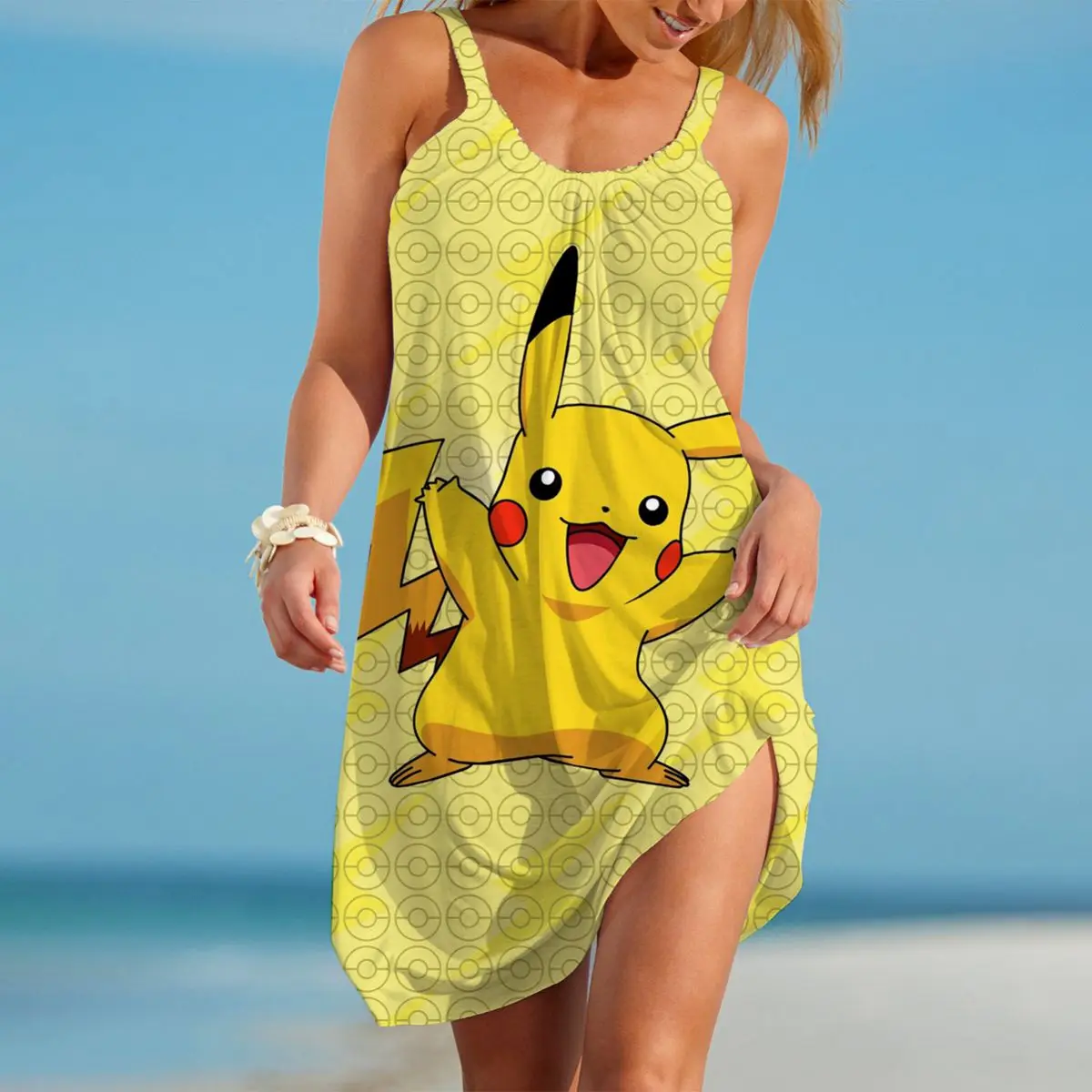 

Pokémon Women's Summer Sundresses Beach Dress Pikachu Sleeveless Party Dresses Loose Sexy Y2k Sling Boho 2023 Elegant Midi Boho