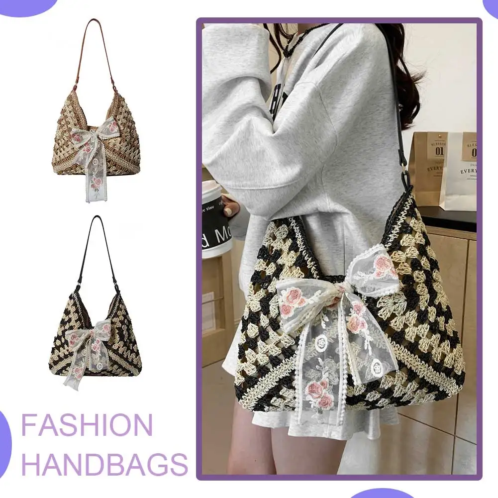 Женская соломенная сумка-тоут повседневная сумка большая вместительная летняя