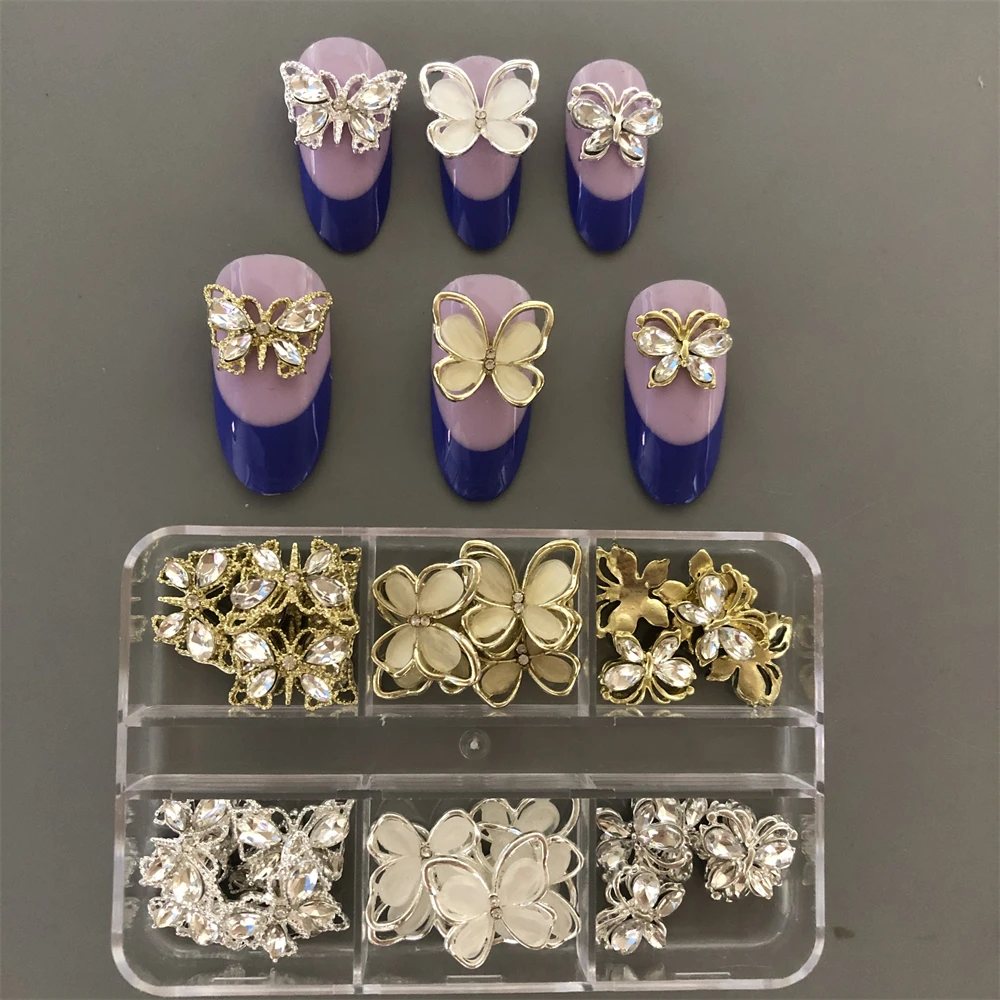 30szt Francuski Motyl Akcesoria Luksusowe Wydrążone Diamentowe Metalowe Stopy Ozdoby Do Paznokci 3D Manicure Materiały eksploatacyjne