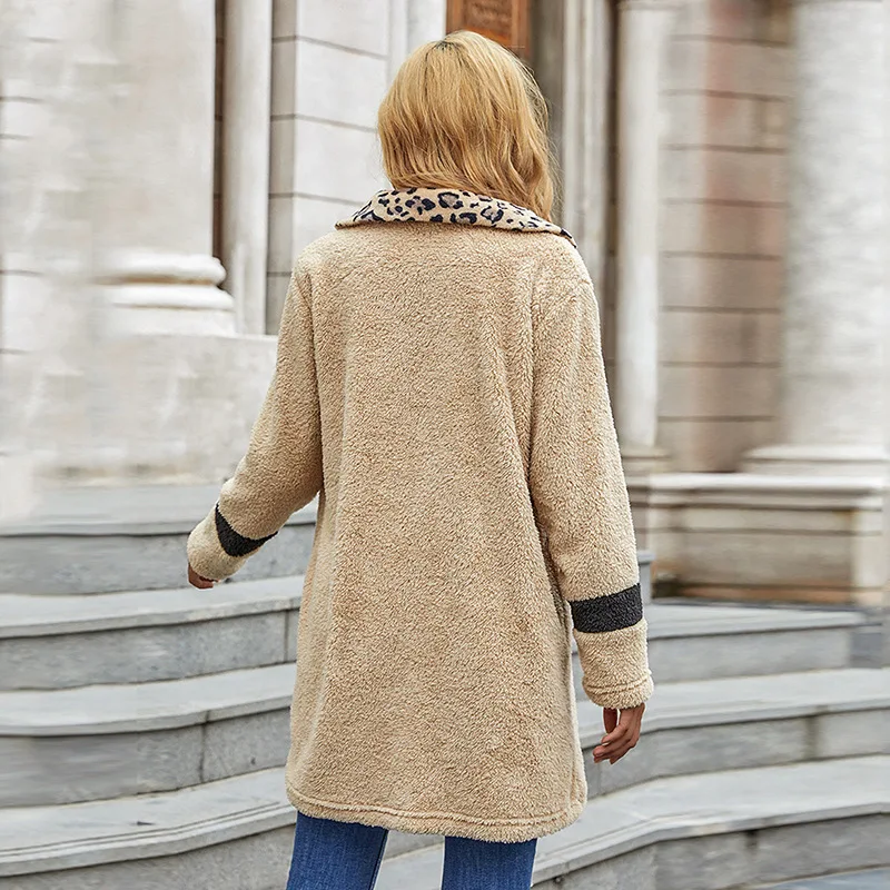 Женское Однотонное шерстяное пальто повседневное Свободное средней длины с