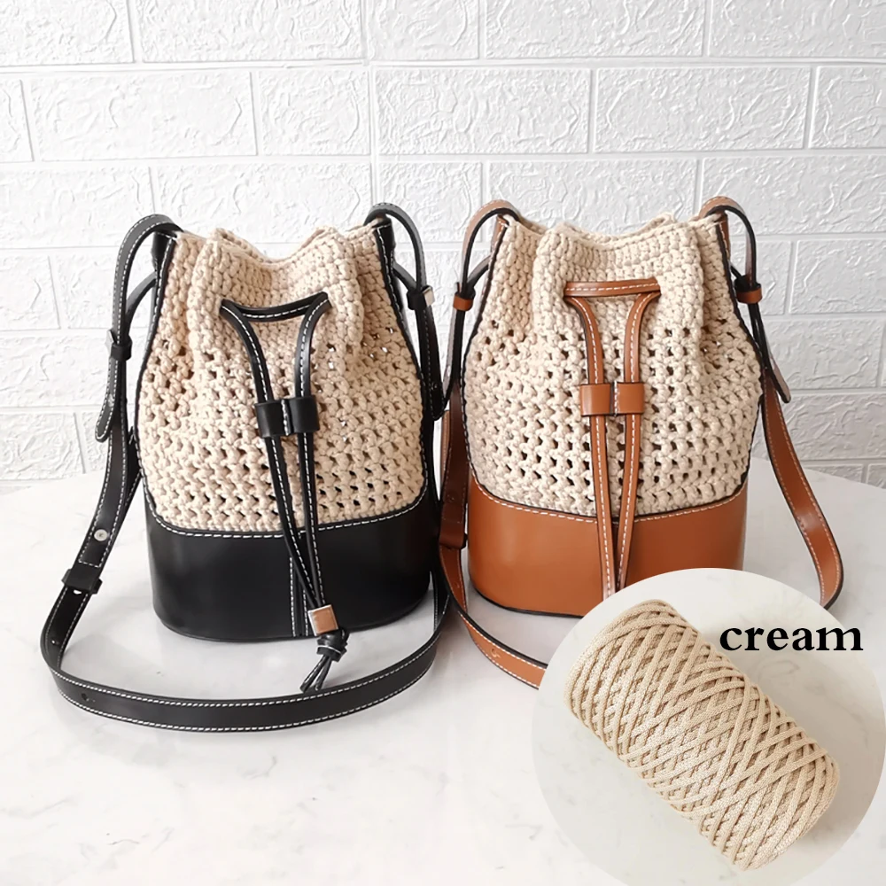 Handmade Handbag Shoulder Strap Hollow Drawstring Woven Bag Set Bucket Bag Leather With Bag Bottom Belt Bag For DIY Backpack