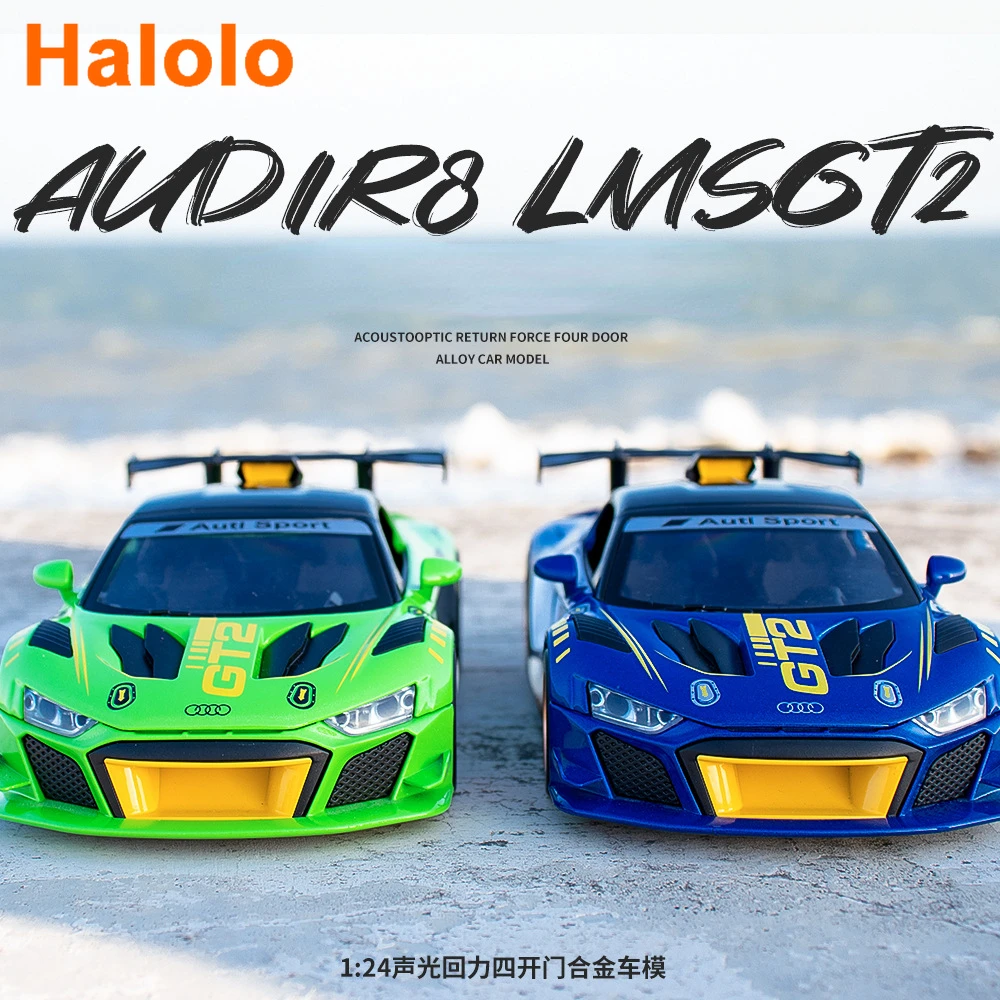 

1:24 Audi R8 LMS GT2 race track version Diecast Metal Alloy Model sports car Pull Back Sound Light Car Children Gift Collection