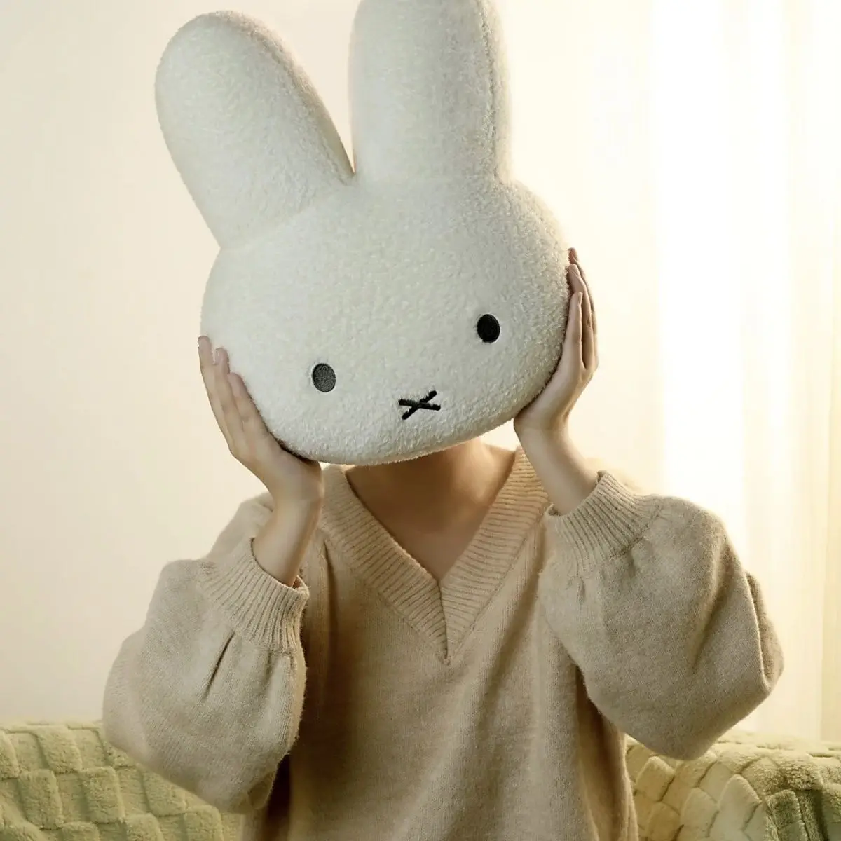 

Miffy Sofa Cushion Cute Plush Bunny Head Doll Girl Plush Throw Pillow Couple Bed Soothing Toy Birthday Gift