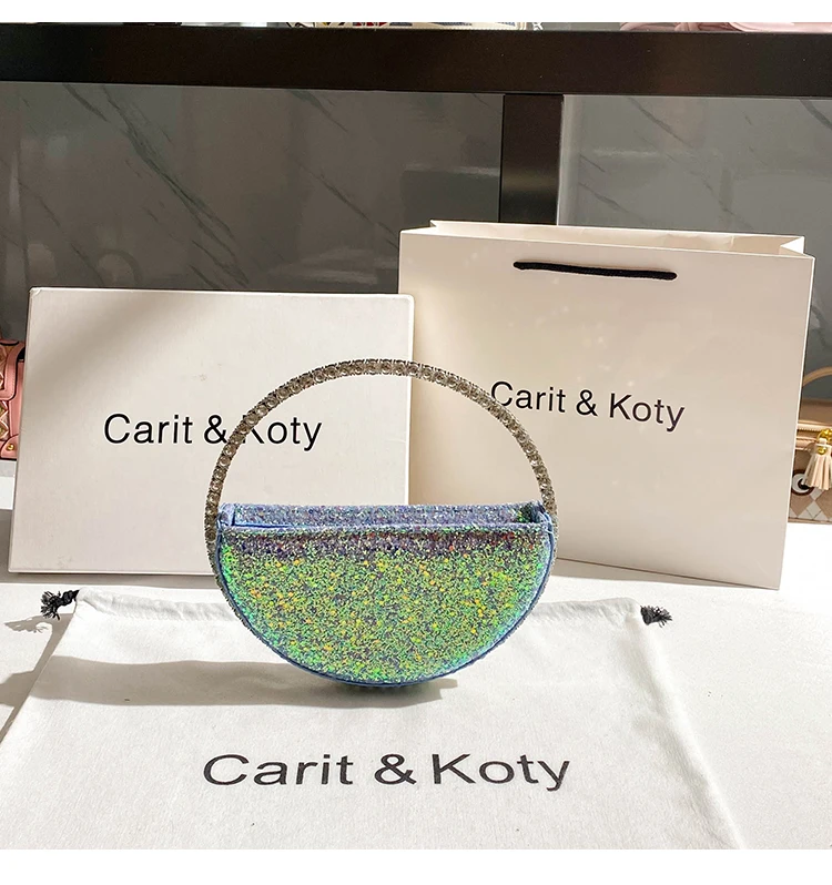 Luxury Designer Diamonds Metal Handle Handbag Glitter Shiny Sequined Evening Bag Wedding Party Clutch Purse Women Shoulder Bag