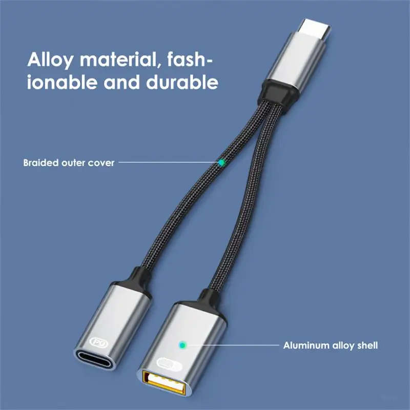 

Splitter Adapter Usb-a 2.0 2 In 1 Cable Adapter Fast Charging 30w Pd Type-c Otg Cable Adapter For Laptop Phone Hot Multifunction