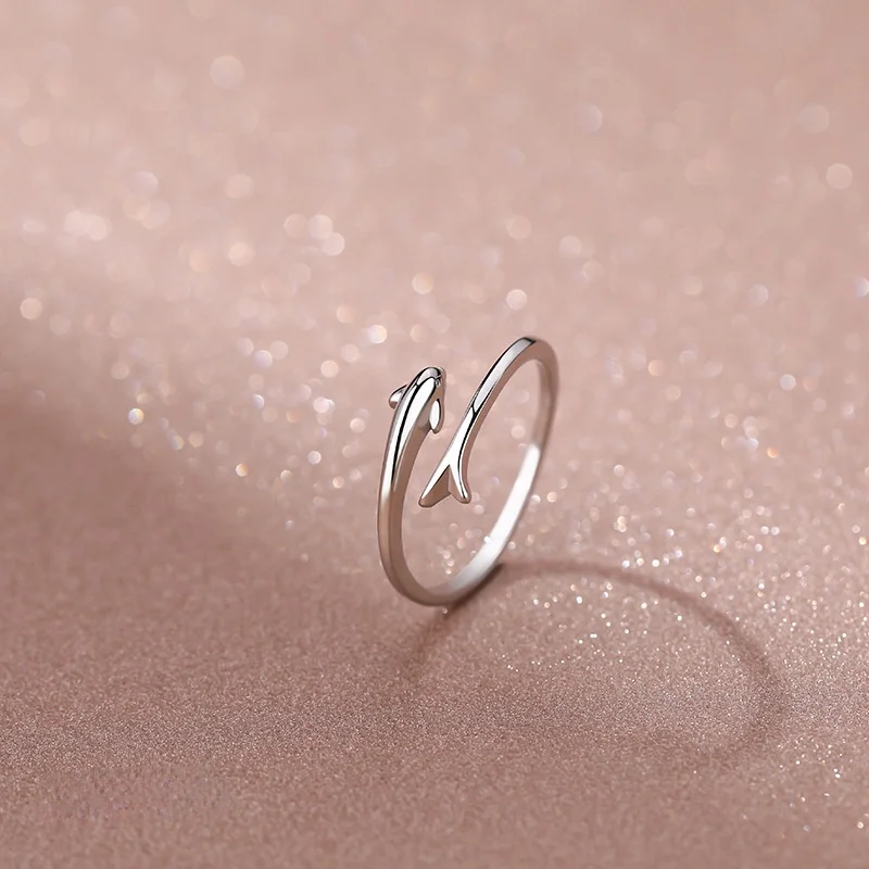 

925 Silver Dolphin Open Ring Cute Creative Simple Personality Niche Ring