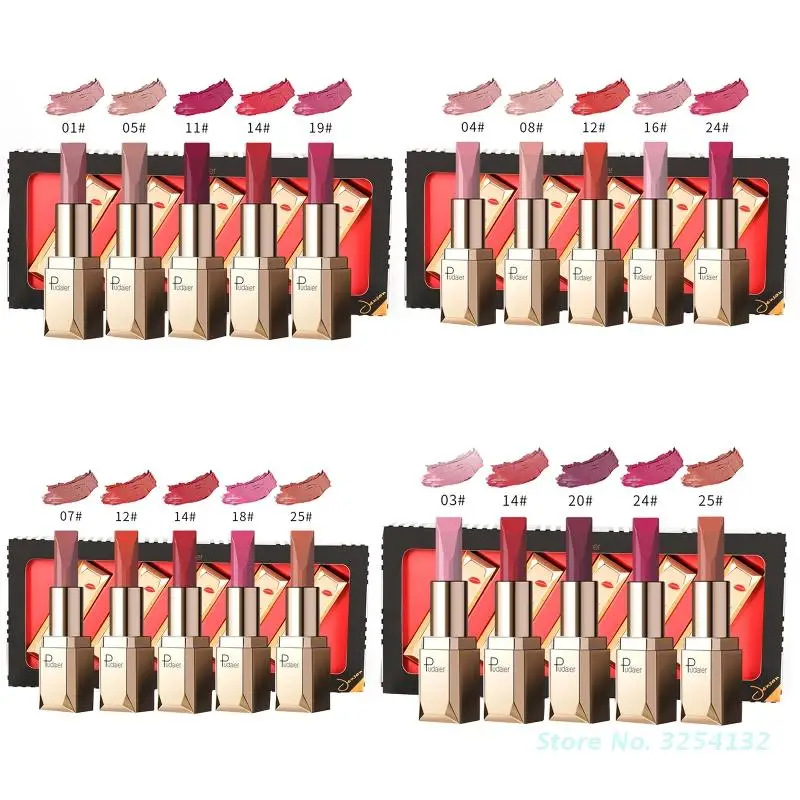 

5 Colors Makeup Matte Lipstick Set Waterproof Long Lasting Velvet Lip Stick Sexy Red Pink Nude Lipsticks Women Girls Cosmetics