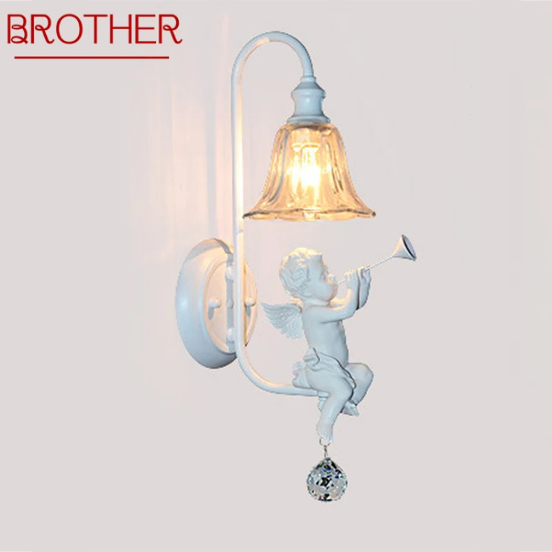 

BROTHER Trumpet Angel Wall Lamps LED Creative Design Vintage Resin Sconce Lights For Home Living Room Bedroom Decor