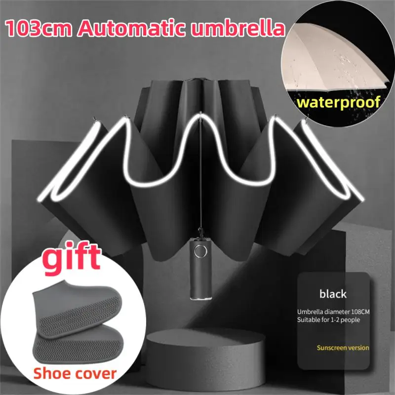 

Автоматический зонт, 103 см, 1 шт., большие женские и мужские роскошные ветрозащитные зонтики в деловом стиле, Светоотражающая полоса от дождя