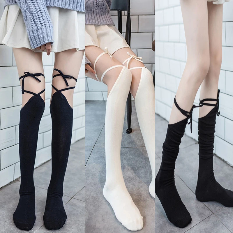 

Lolita Cross-tie Over-knee Cotton Socks Sexy Women Long Jk Uniform Calf Pile Socks Japanese Middle Stockings Costumes Accessorie