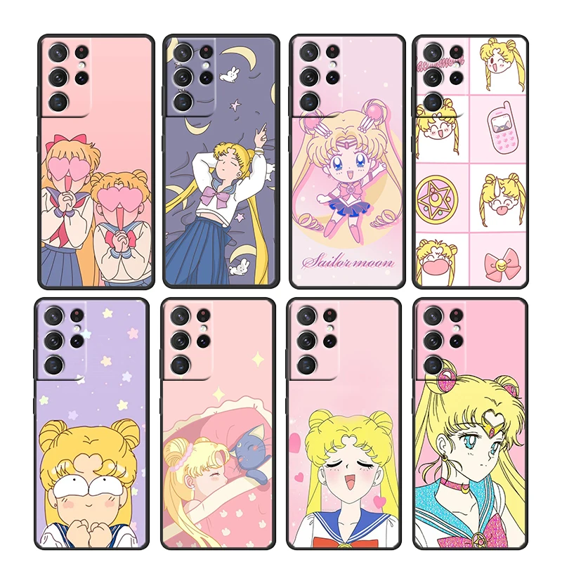 

Anime Girl Sailor Moon For Samsung Galaxy S22 S21 S20 Ultra Plus Pro S10 S9 S8 S7 4G 5G Soft TPU Black Phone Case Cover Capa