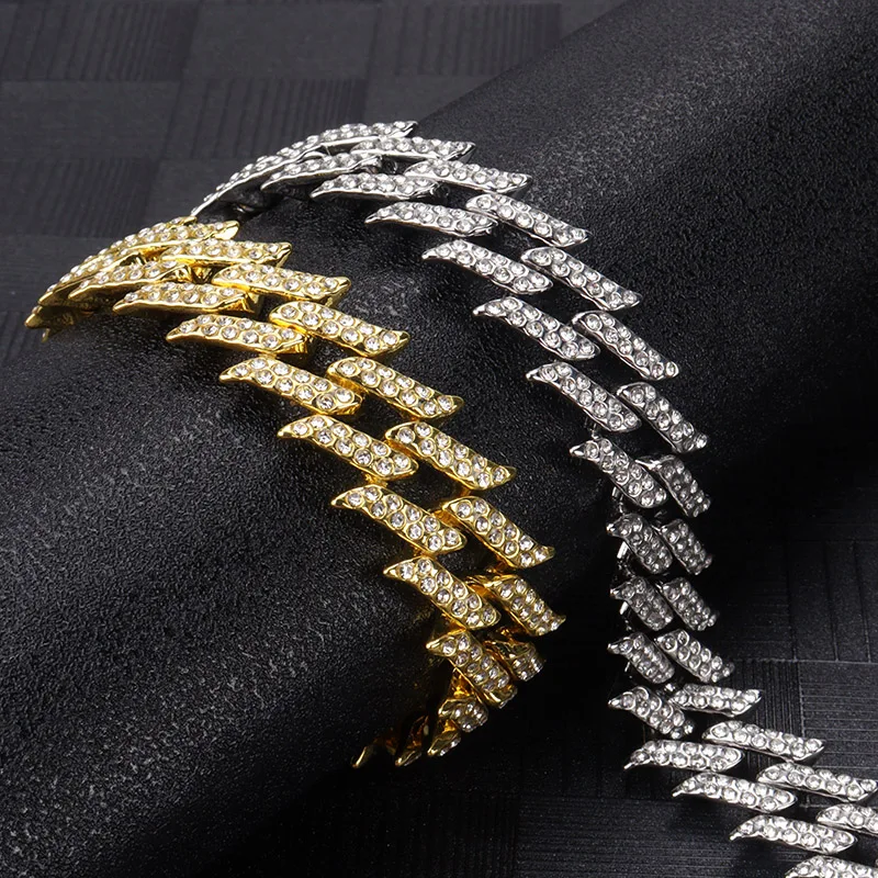 Man Bracelet Luxury Designer 18mm Spikes Thorny Jewelry Diamond Gold Plated Punk Accessories Aesthetic Crystal Chain Bracelet