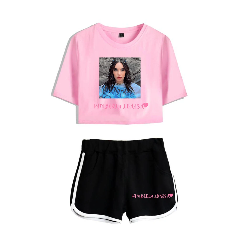 

Kimberly Loaiza Merch Two Piece Set Short Sleeve Cropped Top Navel Tee+Shorts 2023 Casual Style Women's Sets