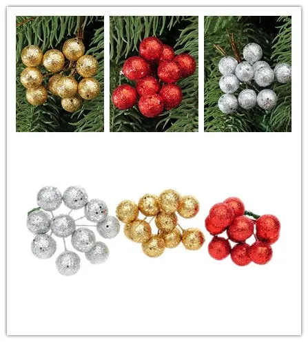 

10 шт. подвесные Рождественские елочные шары в виде фруктов, украшение, украшение для вечевечерние, красный, серебристый, золотой
