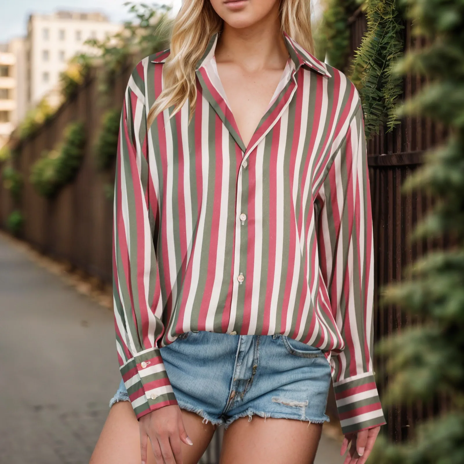 Блузка женская с длинным рукавом шелковая атласная текстурная однобортная