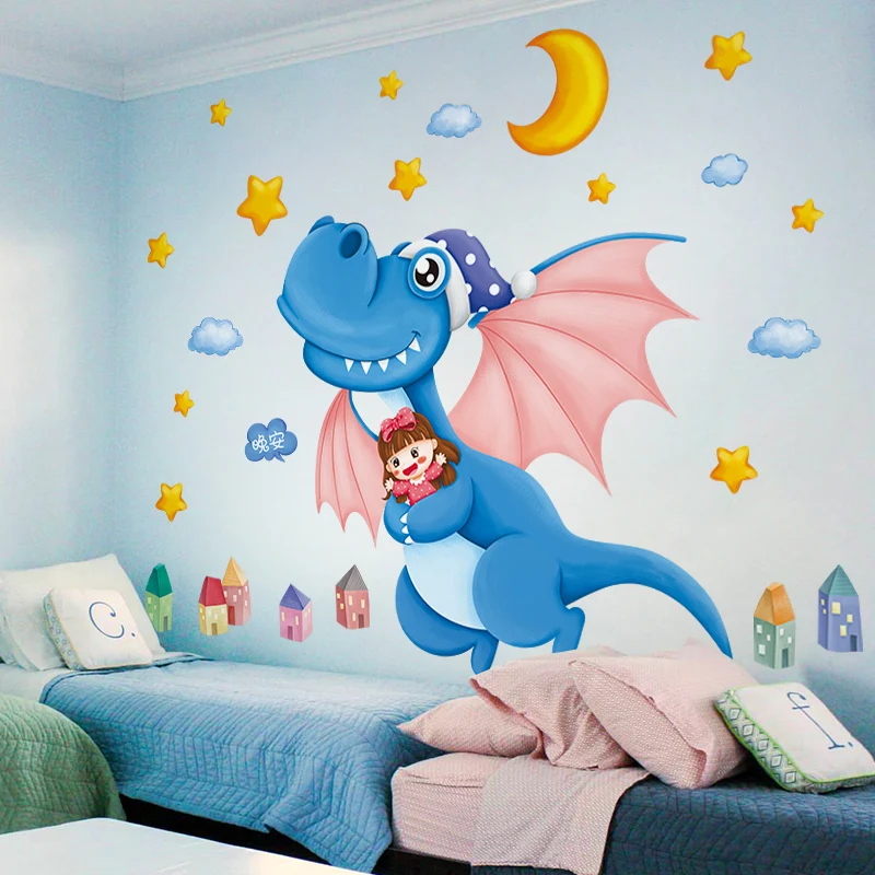 

[Shijuekongjian] наклейки на стену с динозаврами, животными, Мультяшные звезды, наклейки для детской комнаты, спальни, украшение для дома