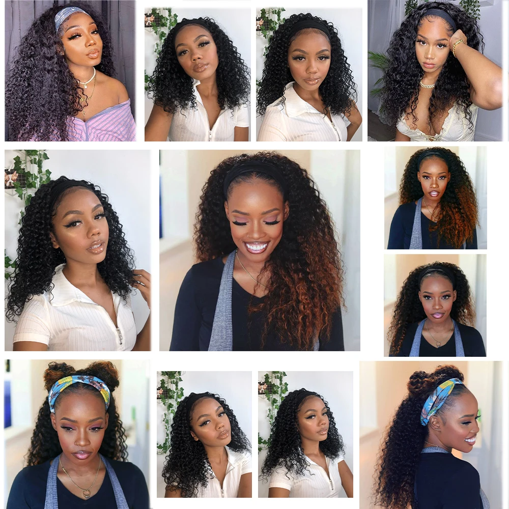 Synthetic Headband Wig For Black Women Kinky Curly Medium Length 18