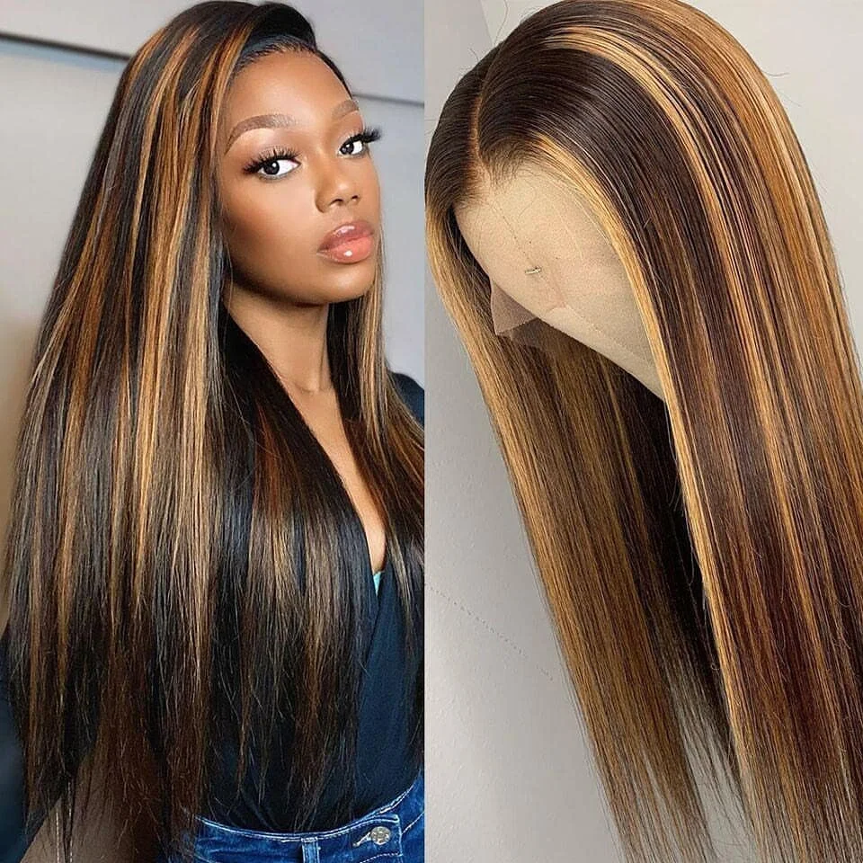 Highlight Wig Straight Brazilian Human Hair 13x4 HD Lace Frontal Wig Glueless Blonde Lace Front Wig Human Hair For Black Women