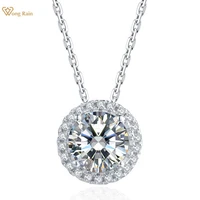 wong rain 925 sterling silver 1 carat vvs1 d color round cut real moissanite gemstone pendant necklace wedding fine jewelry gra