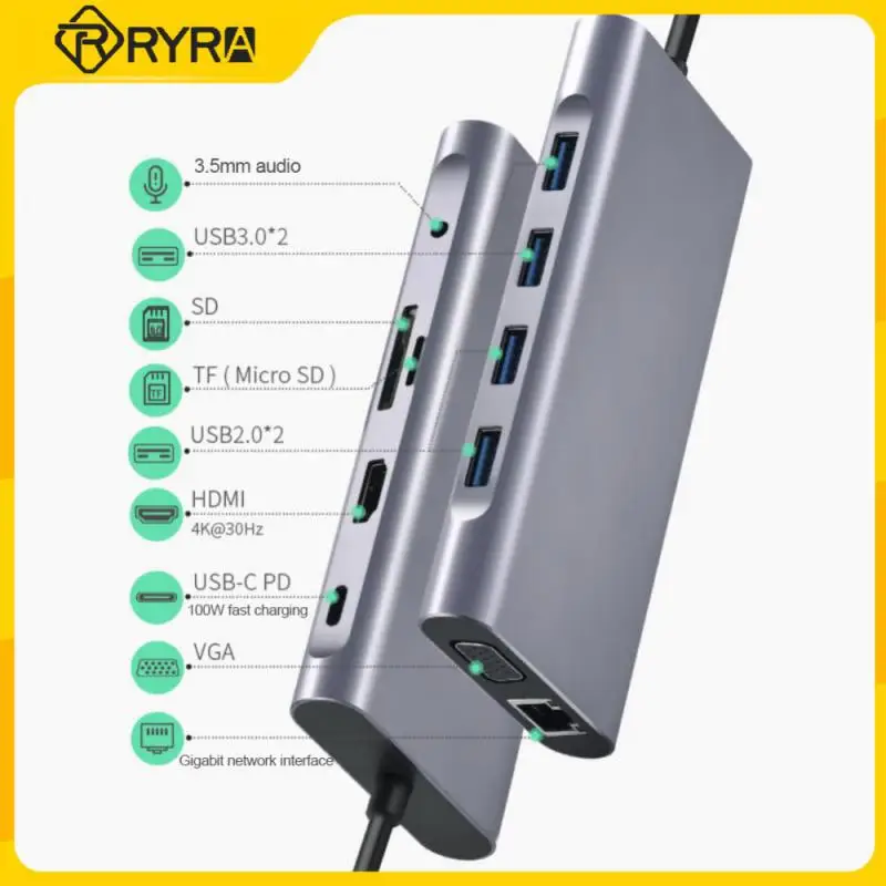 

RYRA 11 In 1 USB Type C Docking Station USB C Hub 3.0 Adapter HDMI SD/TF Card Reader For Macbook IPad Laptop Computer Periphe