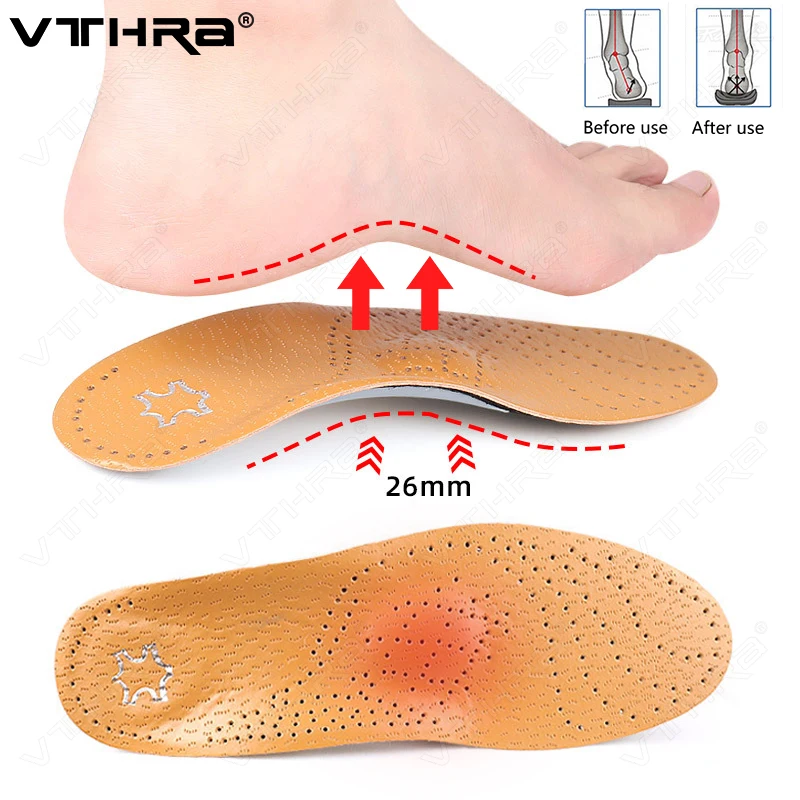 

Premium Orthotic Leather Insoles for Flat Foot Arch Support 3D Orthopedic Insert Plantar Fasciitis for Men Women OX Leg Shoe Pad