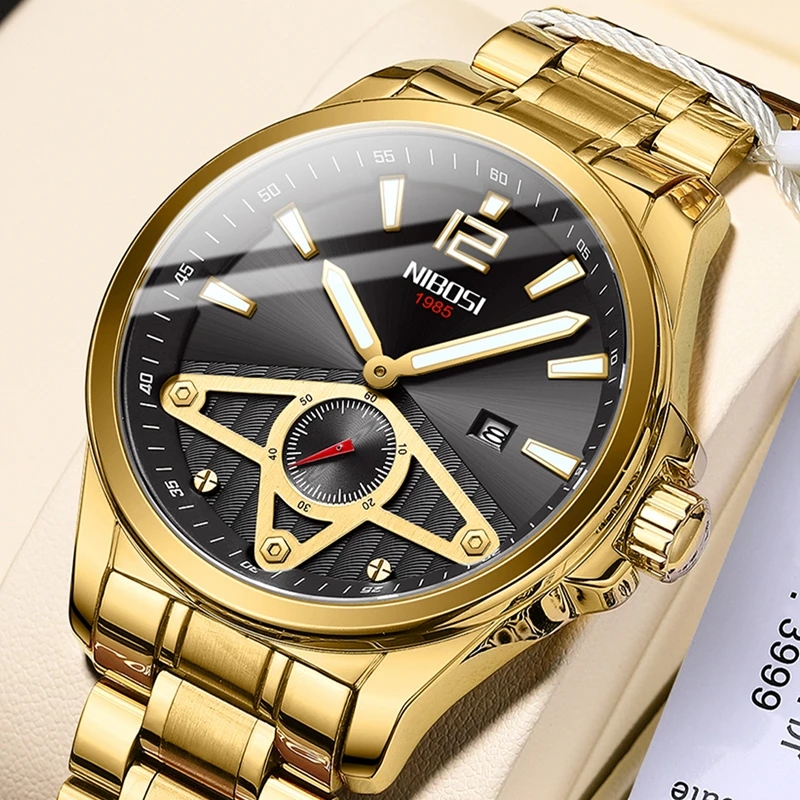 NIBOSI 2022 Top Brand Luxury Fashion Mens Watches Waterproof Date Clock Gold Watch for Men Quartz Wristwatch Relogio Masculino