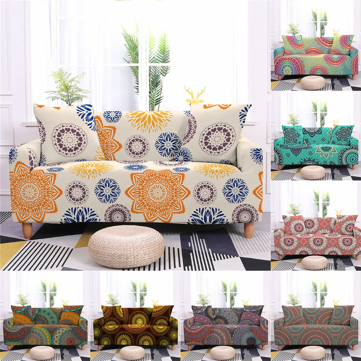 

Mandala Themed All Inclusive Sofa Towel Armchair Furniture Protective Cover Household Cough Recliner Cover for Living Room