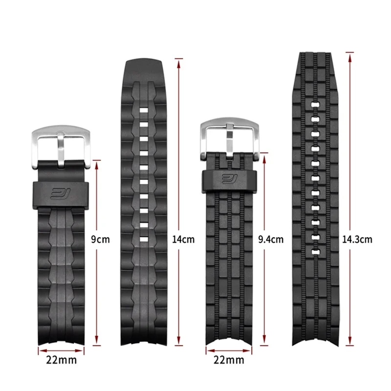 Black Waterproof PU Soft Sports Watch Strap for Casio EF-550 EF-523 22mm Bracelet Stainless Buckle