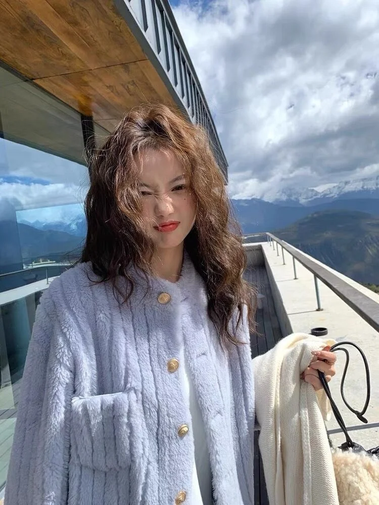 Lamb Fur Fur Coat Women's Sheep Shearing Short Coat 2022 Autumn Winter Fashion Female Casual Solid Color Wool Sweater Cardigan