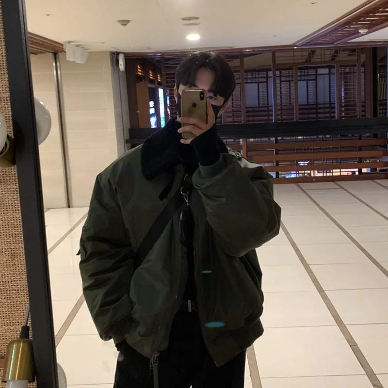 Winter Jacket Men Warm Fashion Green Black Thicken Jacket Men Streetwear Korean Loose Thick Short Coat Mens Parker Clothes M-2XL