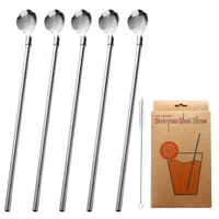 multicolor stainless steel long straws spoon reusable creative flower straw spoon bar party accessories bent filter coffee spoon