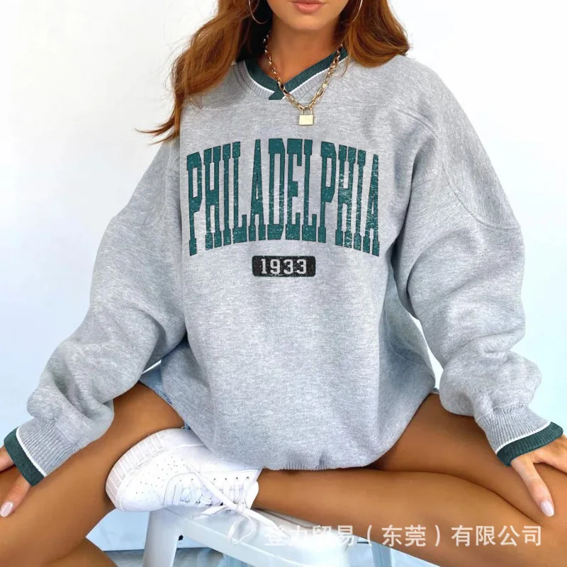 

European Style Woman Loose Sweatshirt Long Sleeve O-neck Jumper Female Clothes Casual Hoodies Woman Top