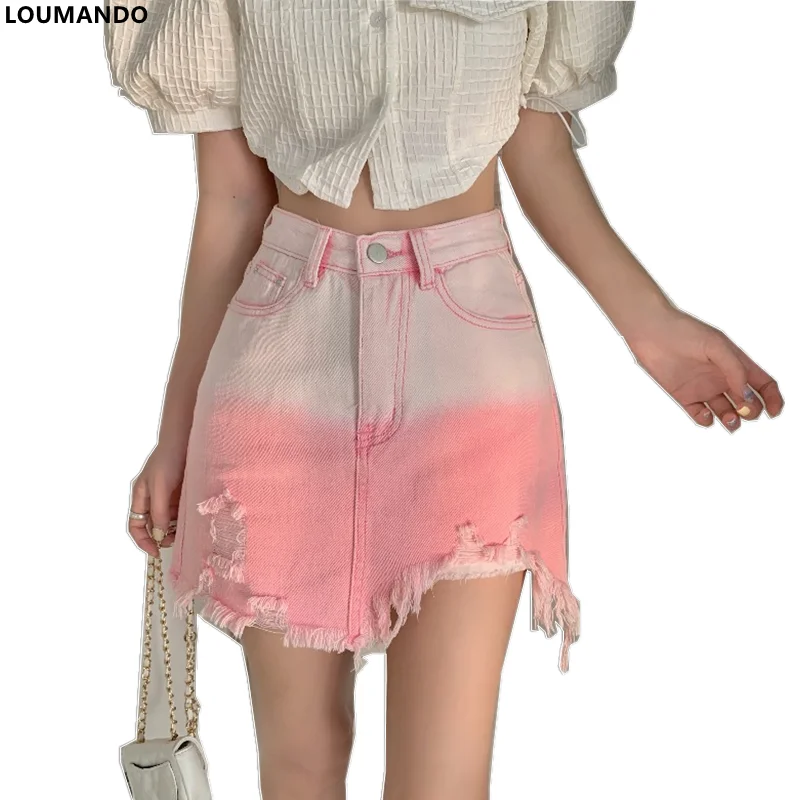 

Hot girl a-line Skirt pink denim Skirt Women New Summer design sense old irregular Skirt Tide brand high waist short Skirt Women
