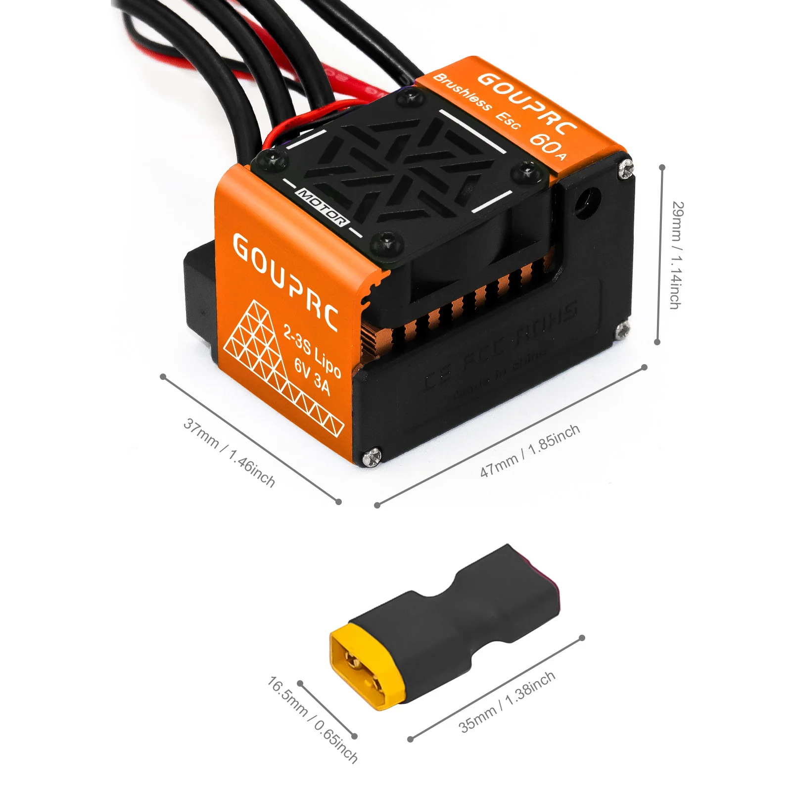 Фото GOUPRC 60A Бесщеточный RC ESC 2-3S Водонепроницаемый электрический регулятор скорости для масштаба 1/10 Аксессуары RC Грузовик Внедорожник №5