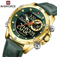 luxury brand naviforce mens military watch waterproof digital display clock quartz sport male wrist watch genuine leather strap