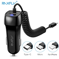 RAXFLY Type Micro USB For iPhone Car Charger Fast Charging For Samsung A50 A70 Note10 Car Charger Type Cigarette Lighter