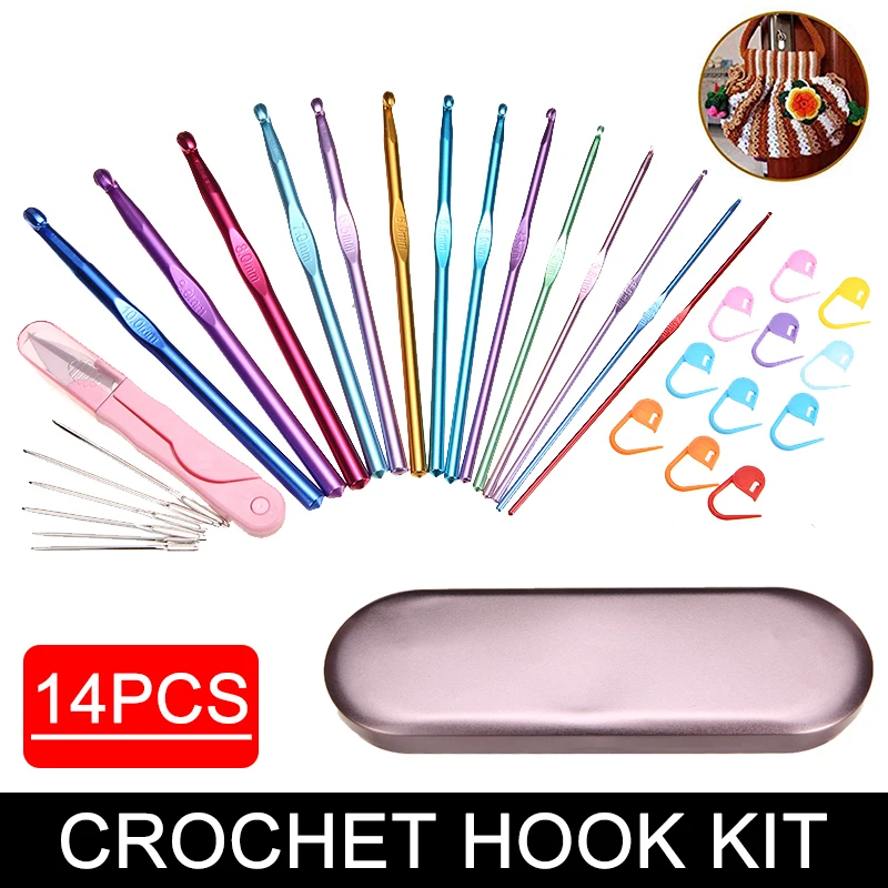 

New 14Pcs Different Sizes Colorful Alumina Crochet Hooks Knitting Needle Crochet Hooks Kit Home Hand Knitting Tools
