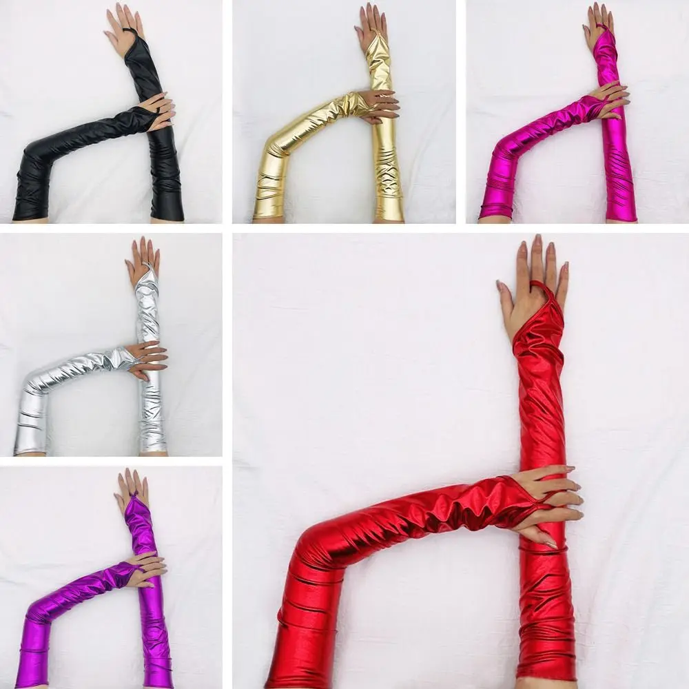 

Warm Pu Leather Nightclub Show Mitten Thin Long Elasticity Leather Gloves Fingerless Mittens Cosplay Gloves Arm Sleeve