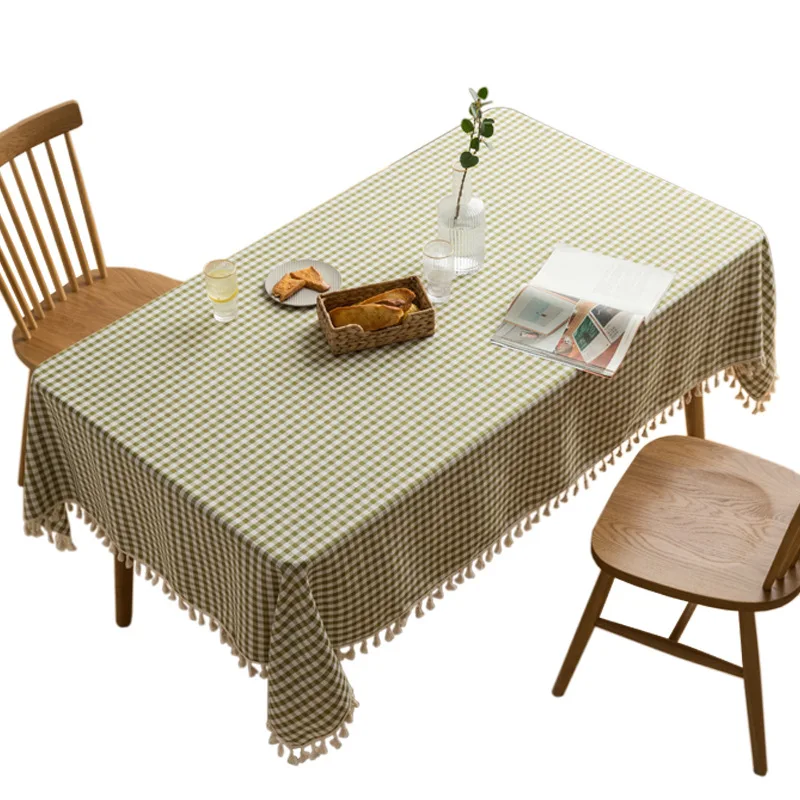 

Tablecloth Nordic Style Small Fresh Plaid Rectangular Fabric Cotton and Linen Tablecloth Coffee Table Cover Towel OpenTablecloth