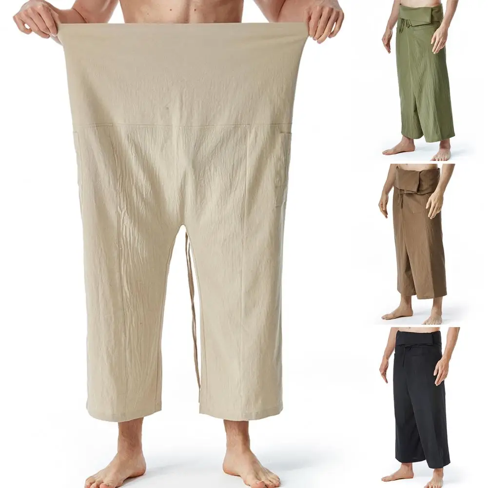 

2022 Summr Men Chinese Style Cotton Linen Harem Pants Men Streetwear Breathable Beach Pants Male Casual Calf-Lenght Trousers