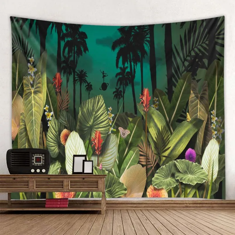 Психоделические растения гобелен тропические джунгли животные настенная