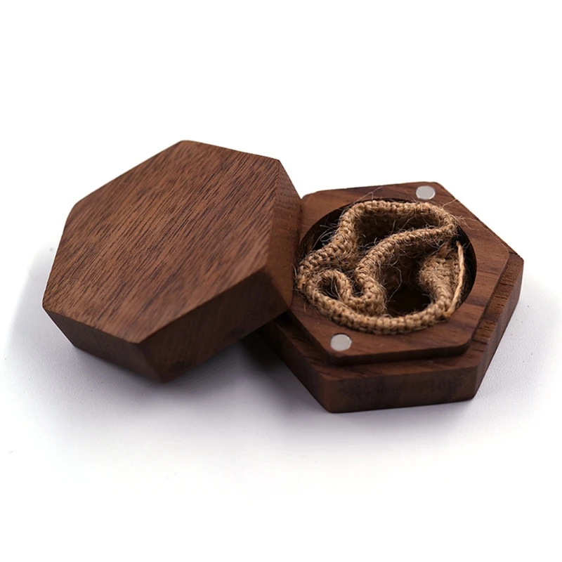 

Коробка для свадебных колец орех парные кольца Упаковка Для Хранения Подарочная коробка деревянная коробка в форме Шестиугольника серьги-...