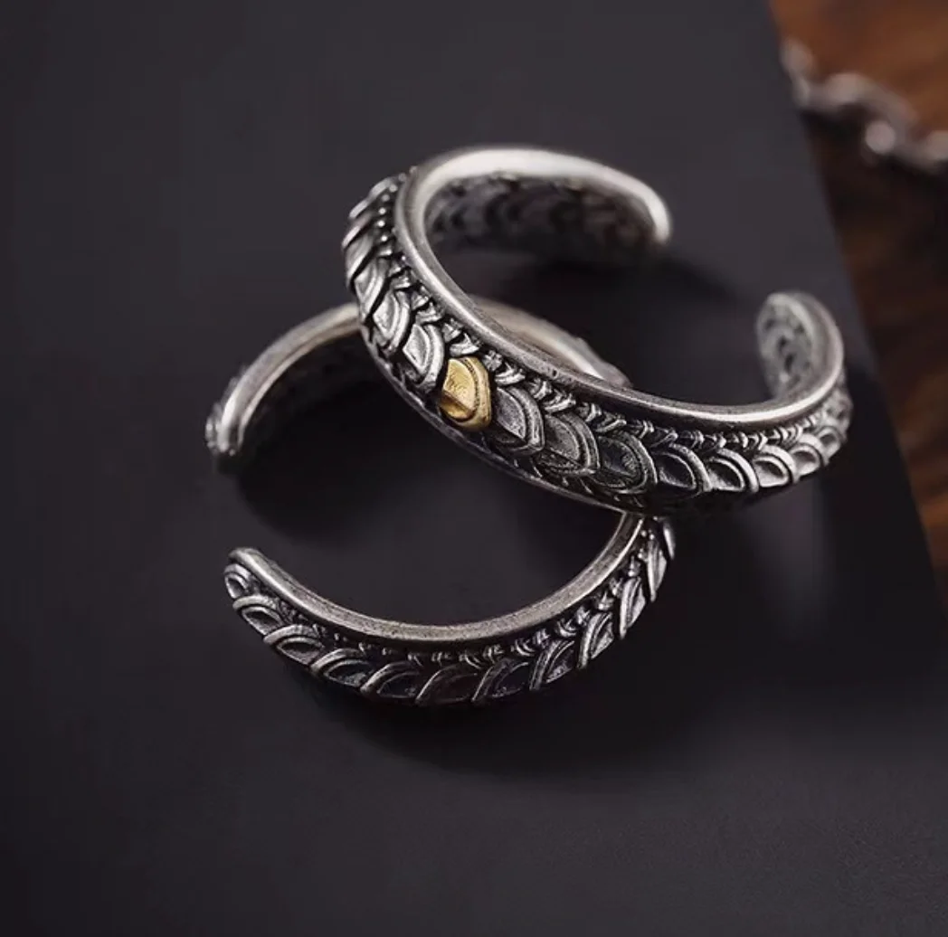 

Retro accessories Thai silver opening dragon scale ring for women original fashion jewelry domineering trendy men's ring