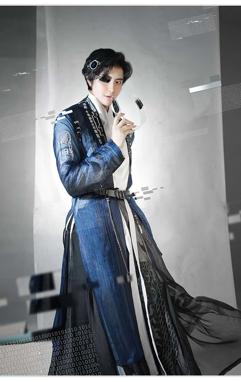 Градиентный синий Hanfu для мужчин и женщин старинный китайский ханьфу черный