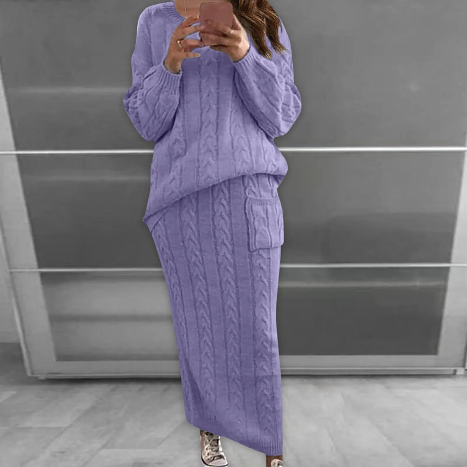 Women's Cable Knit Sweater Set In Moth Fabric Warm And Cozy For Autumn Winter A Line Two Piece Skirt Sets