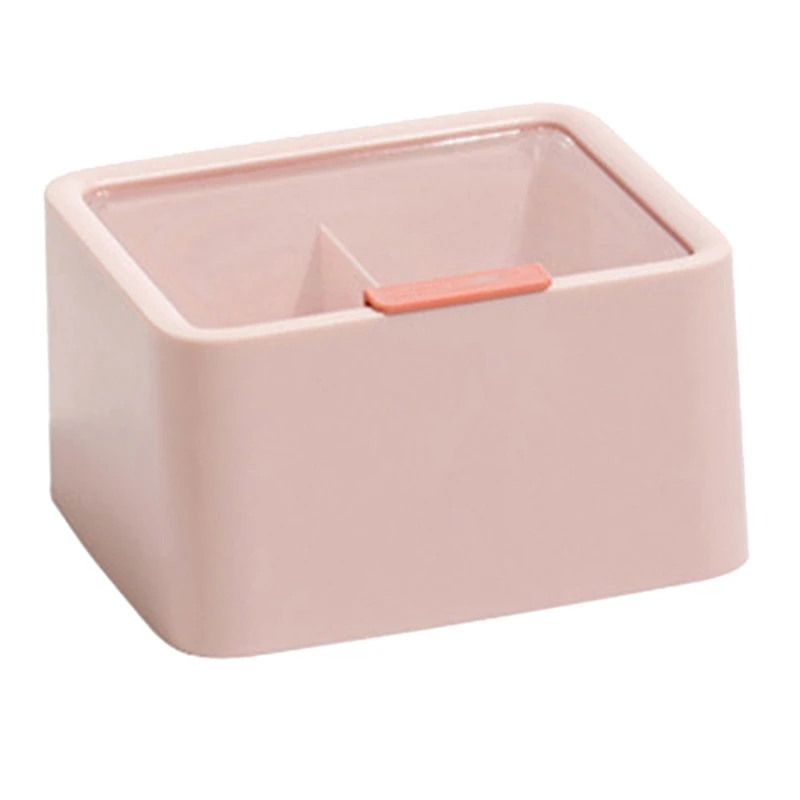 

2 Slot Plastic Storage Organizer Container Box Jar Holder with Lid for Cotton Swabs, Balls, Makeup Sponges (Pink)