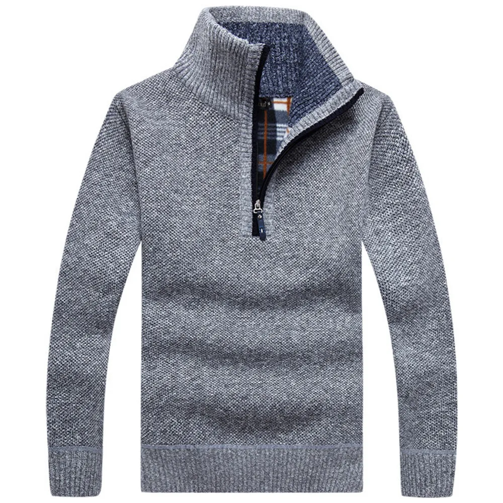 Autumn Hot Sale Men's Classic Knitted Sweater Solid Long Sleeve Turtleneck Pullovers Sweaters Half Zipper Thick Warm Fleece Coat