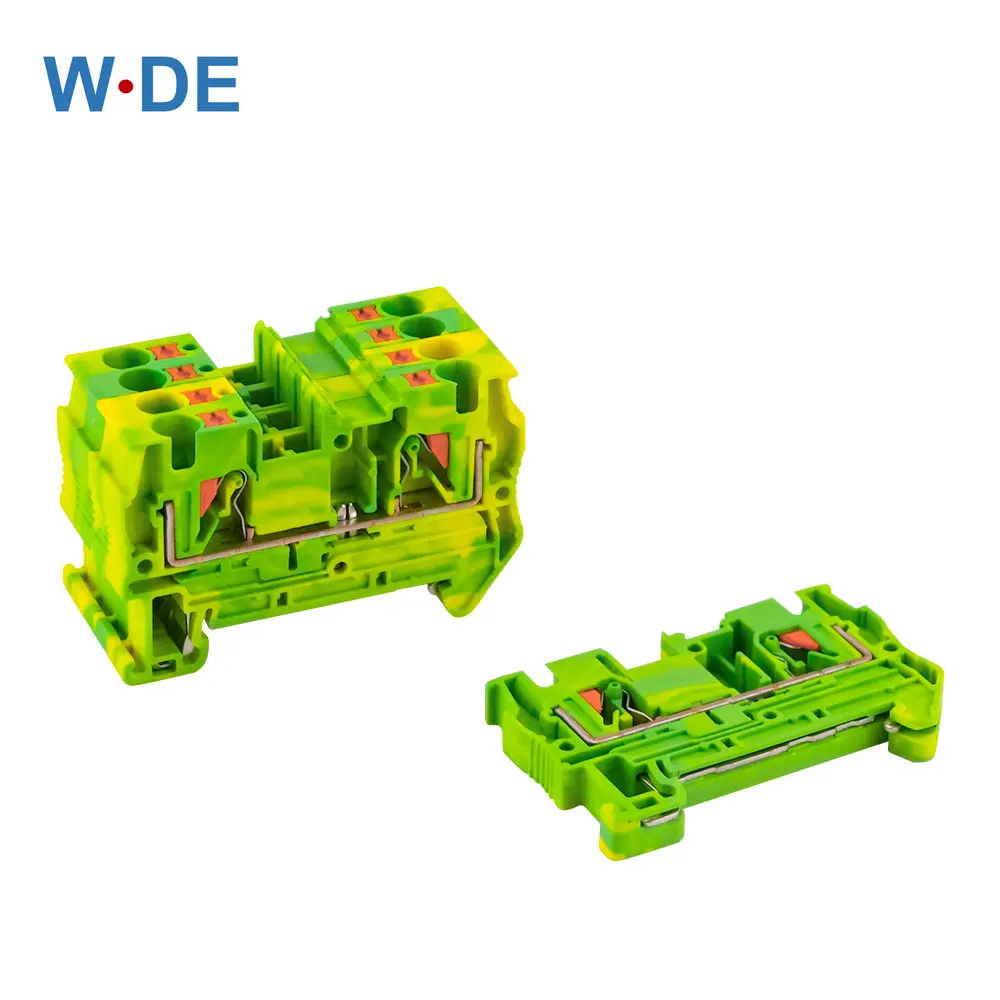 

10Pcs PT-4-PE Din Rail Ground Terminal Block Spring Feed Through Connection Push In PT4-PE Wire Conductor